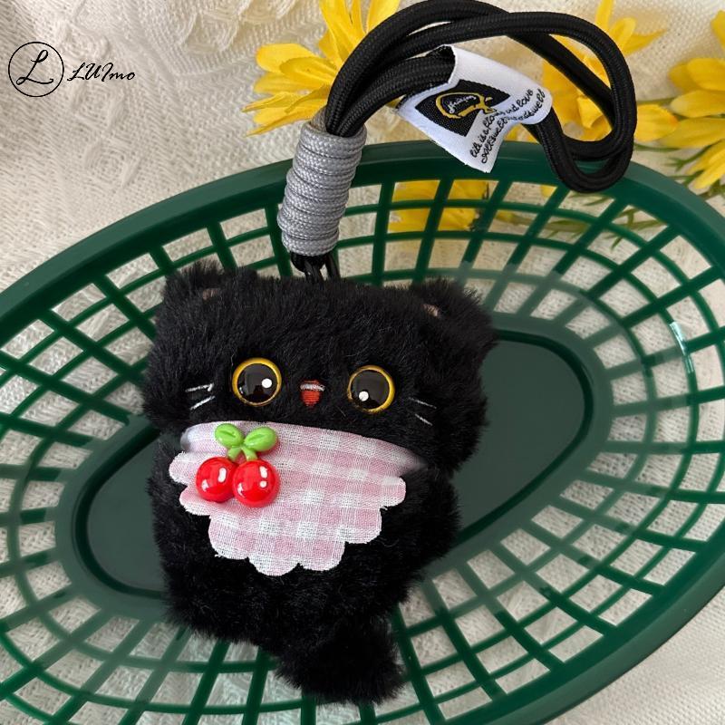 LUImo Cute Cartoon Plush Dark Shadow Cat Keychain Bapa Pendant Decoration Kawaii Stuffed Doll Toy Car Keyring Accessories Couples Gift New