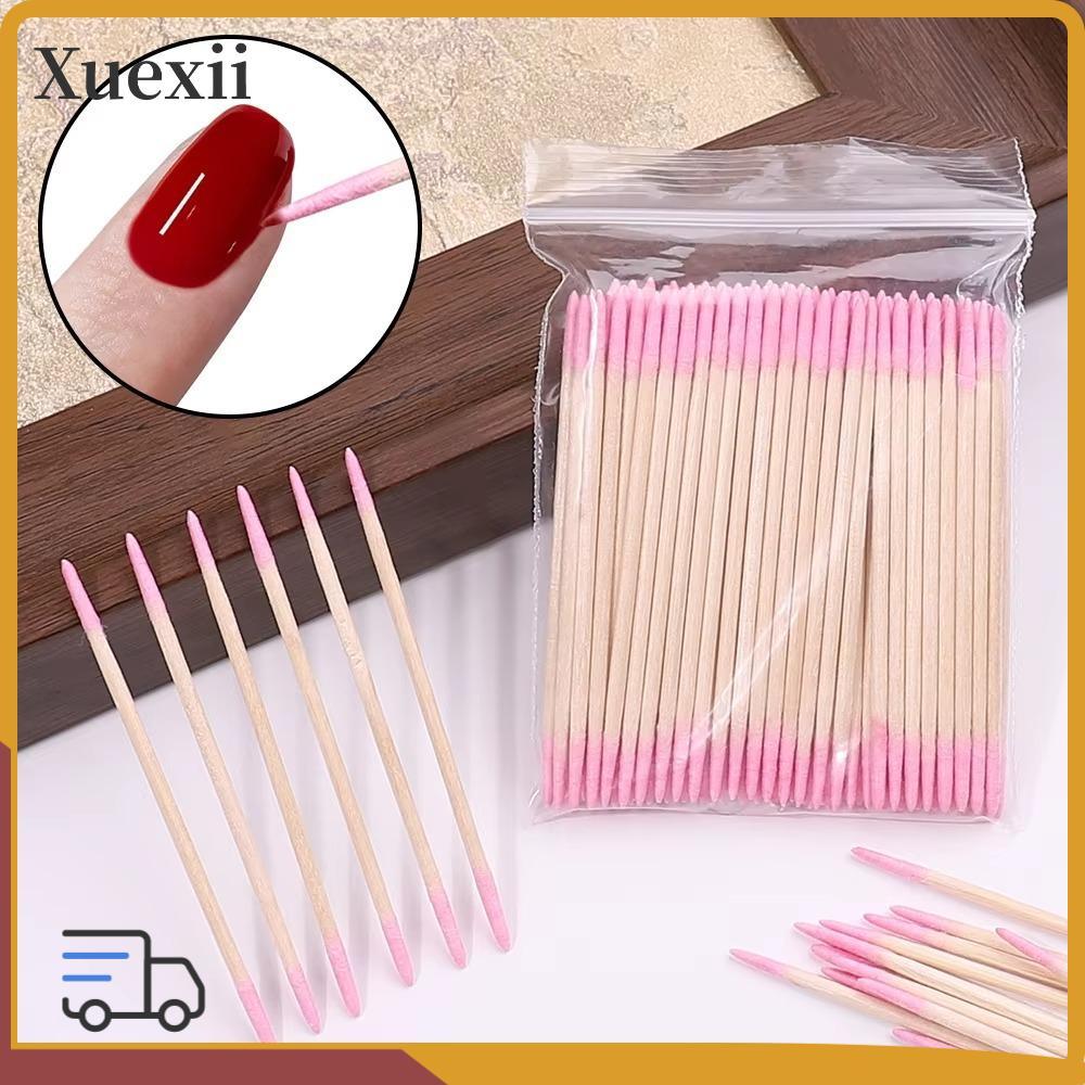 XUEXII Nails Wood Cotton Swab, Detail Corrector Head Manicure Clean Sticks Bud Tip, Wooden Cotton Nail Polish Remover Art Tool