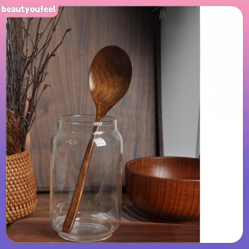 [Bety-t] Nanmu Spoon Durable And Easy To Clean Long Handle Large Round Soup Spoon Multifunctional Portable Spoon Tableware