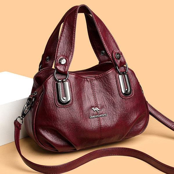 handbag women tote bag beg tangan wanita Retro Oil Wax Leather Handbag Simple All-Match Fashion Shoulder Bag Cross-Border Light Luxury High-End Three-Layer Female Mother Bag