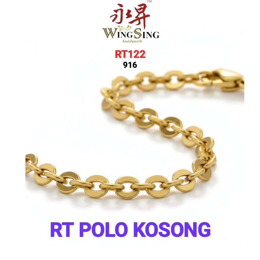 Wing Sing Rantai Tangan Polo Kosong Emas 916 / 916空心菠萝手链 / 916 Gold Hollow DNA Rolo Polo Linking Bracelet
