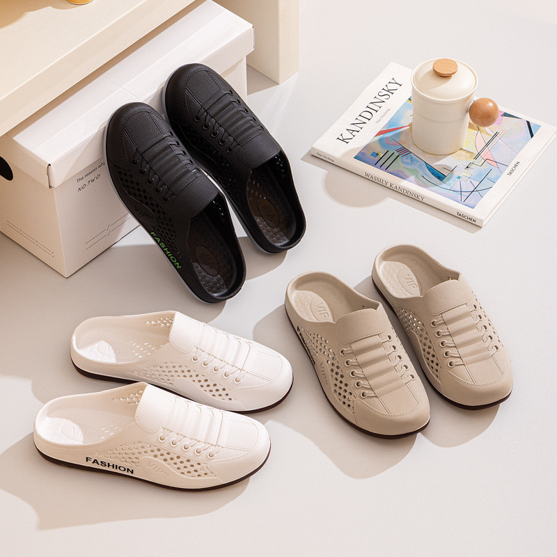 Summer New Style Breathable Mesh Shoes Heelless Half Slippers Fashionable All-Match Casual Deodorant Trendy Shoes