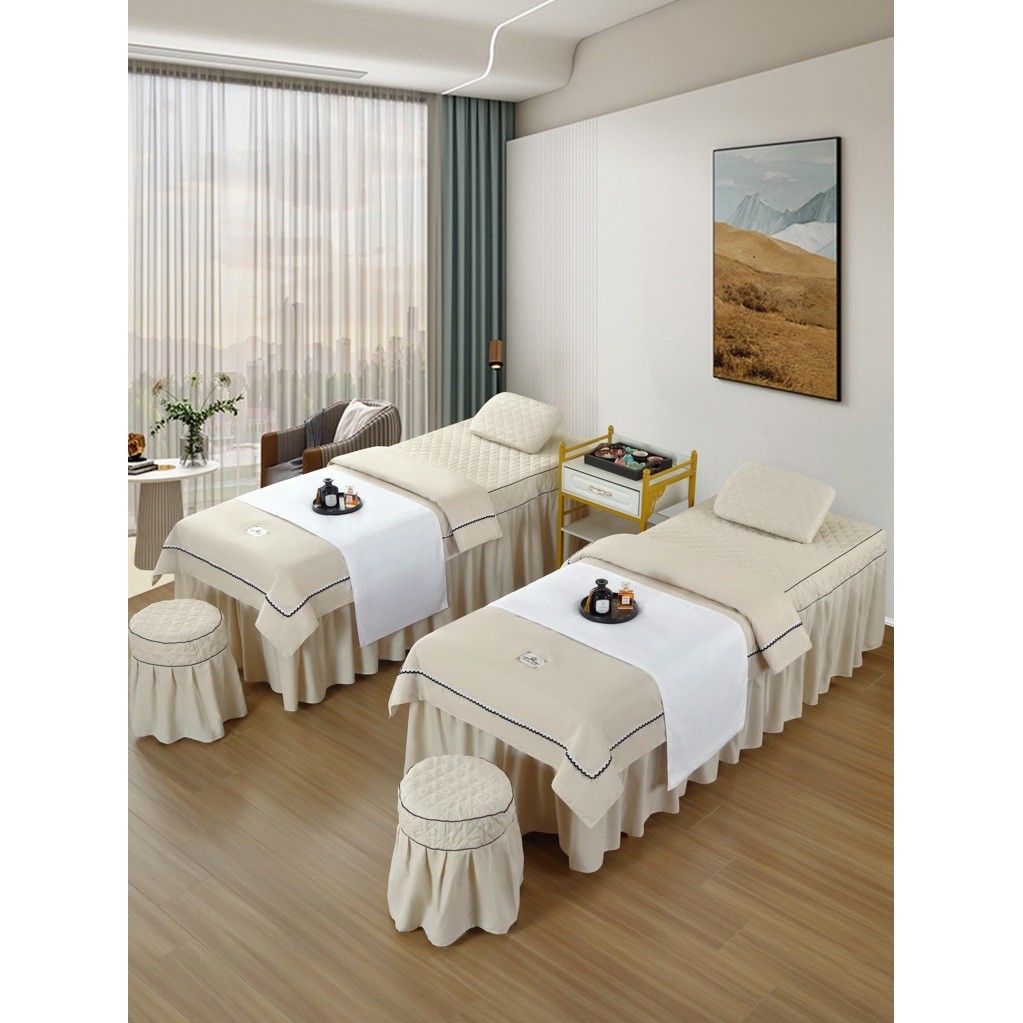 Influencer Physiotherapy Bed Sheet Light Luxury Beauty Shampoo Four-Piece Massage High-End Beauty Salon Solid Color Bedspread Bedspread New Style OWRP
