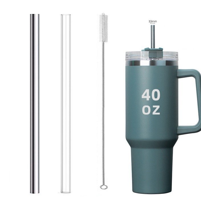 304 Stainless Steel Straw, 40oz Large Capacity Car Ice Crusher Cup Milk Tea Drink Extra Long 300mm Straw with Transparent Straw Cleaning Brush Set