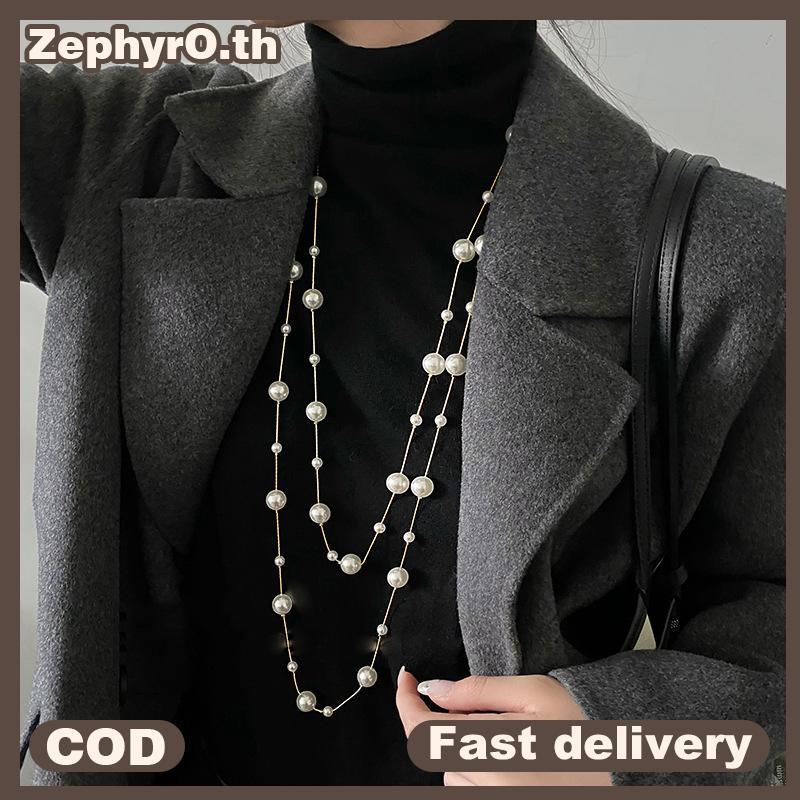 null Elegant Double Layer Simulated Pearl Sweater Nelace For Women Female Collares Long Chain Nelace null