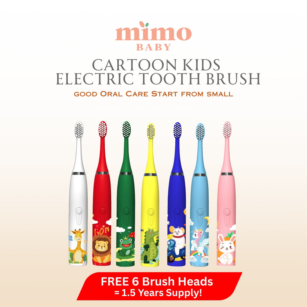 Mimo Baby Berus Gigi Elektrik Kanak-Kanak Kartun Tanpa Wayar | Cartoon Kids Electronic Tooth Brush | Free 6 Brush Head