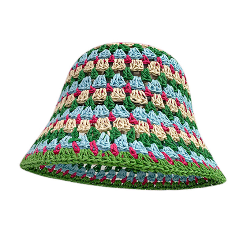 Korean Version Color Dopamine Hollow Straw Hat Women Summer Seaside Vacation Bucket Hat Sunshade Sunscreen Straw Sun Hat