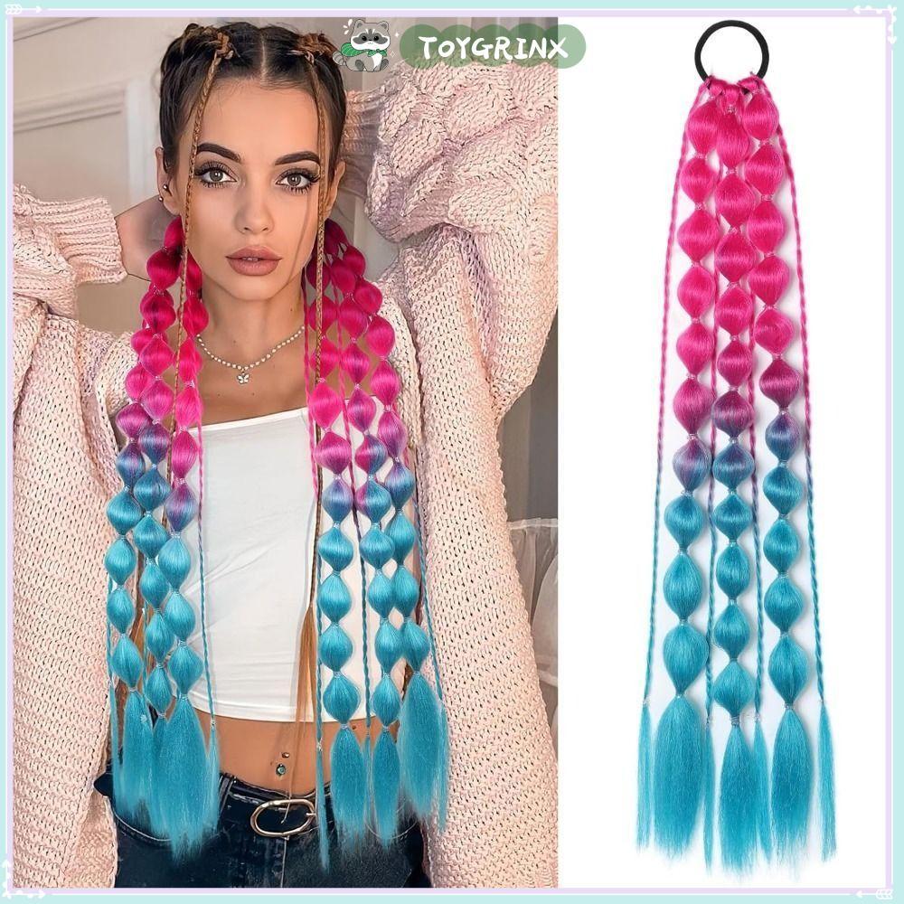【in stock】Colored Hair Extensions, Lightweight with Hair Tie Kids Bubble Ponytail Extension, 20" for Girls for EDC Festival Rave Handmade Braided Ombre Crazy Hair Day Accessories