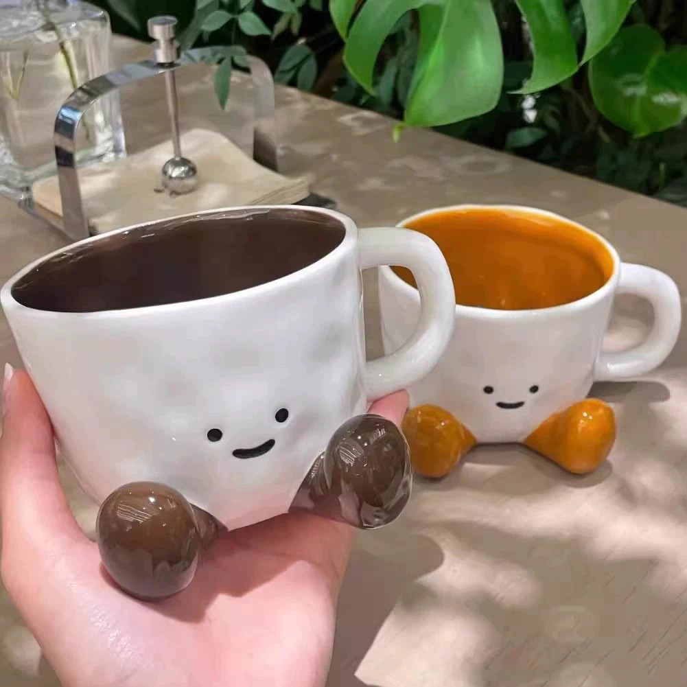 Creative Ceramic Mug -Cute Cartoon Cup, Underglaze Color Coffee Cup with Foot, Unique Gift for Tea/Coffee Lovers