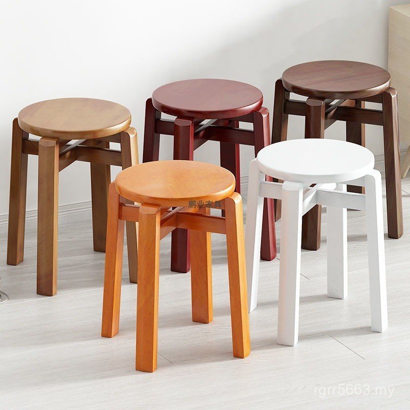 Stackable Combination Round Stool Stool with Movable Stacking Music Universal Wheel Household Solid Wood Thickened Stool Dining Table Stool Side Table HTN5