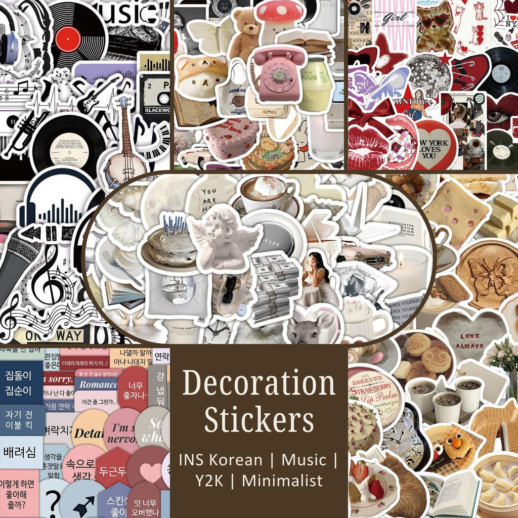 50+pcs Ins Y2K Music Korean Style Stickers Decoration Journal Sticker Laptop Bottle Suitcase Waterproof Sticker