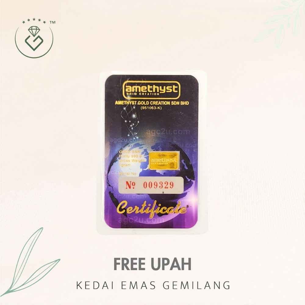 [Kedai Emas Gemilang] 8001306 Amethyst 1G (No.009329) Gold Bar (1.7Cm) (1G) [999 Gold]