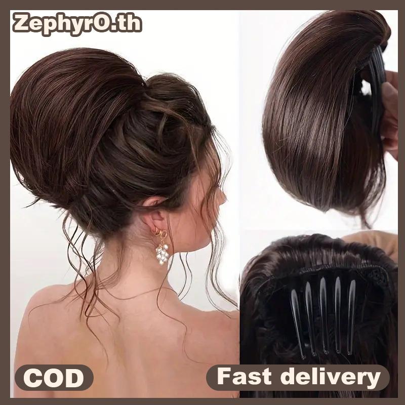 null Synthetic Messy Bun Women Straight Short High Ponytail Extension Synthetic Straight Claw Clip Chignon Natural Hairpieces null
