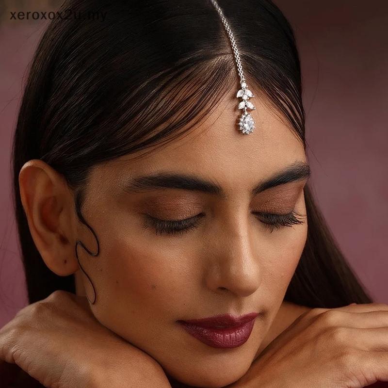 Xeroxoxu Fashion Indian Bridal Forehead Chain Headwear Wedding Accessories Elegant  Leaf Zircon Hair Chain Jewelry For Women MY
