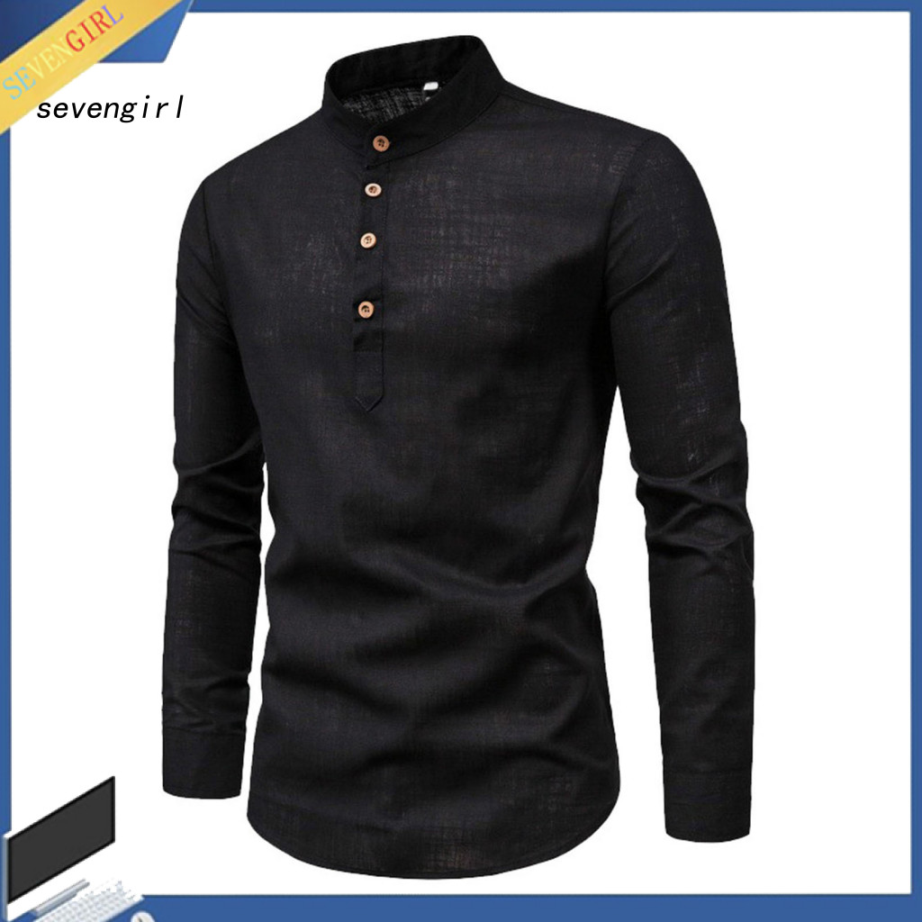 SEV Breathable Men Tops Men Cotton Shirts Men's Slim Fit Business Shirt Lightweight Breathable Long Sleeve with Stylish Standing Collar – Perfect for Work and Casual Wear