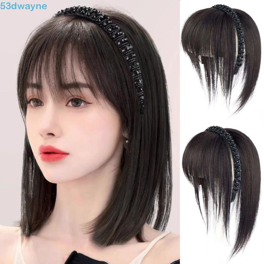 DWAYNE Crystal Headband Bangs, Clip In Realistic Synthetic Hair Bangs, Invisible Hair Extension Hair Loss Fake Bangs Fringe Hair Pieces Increase Hair Volume