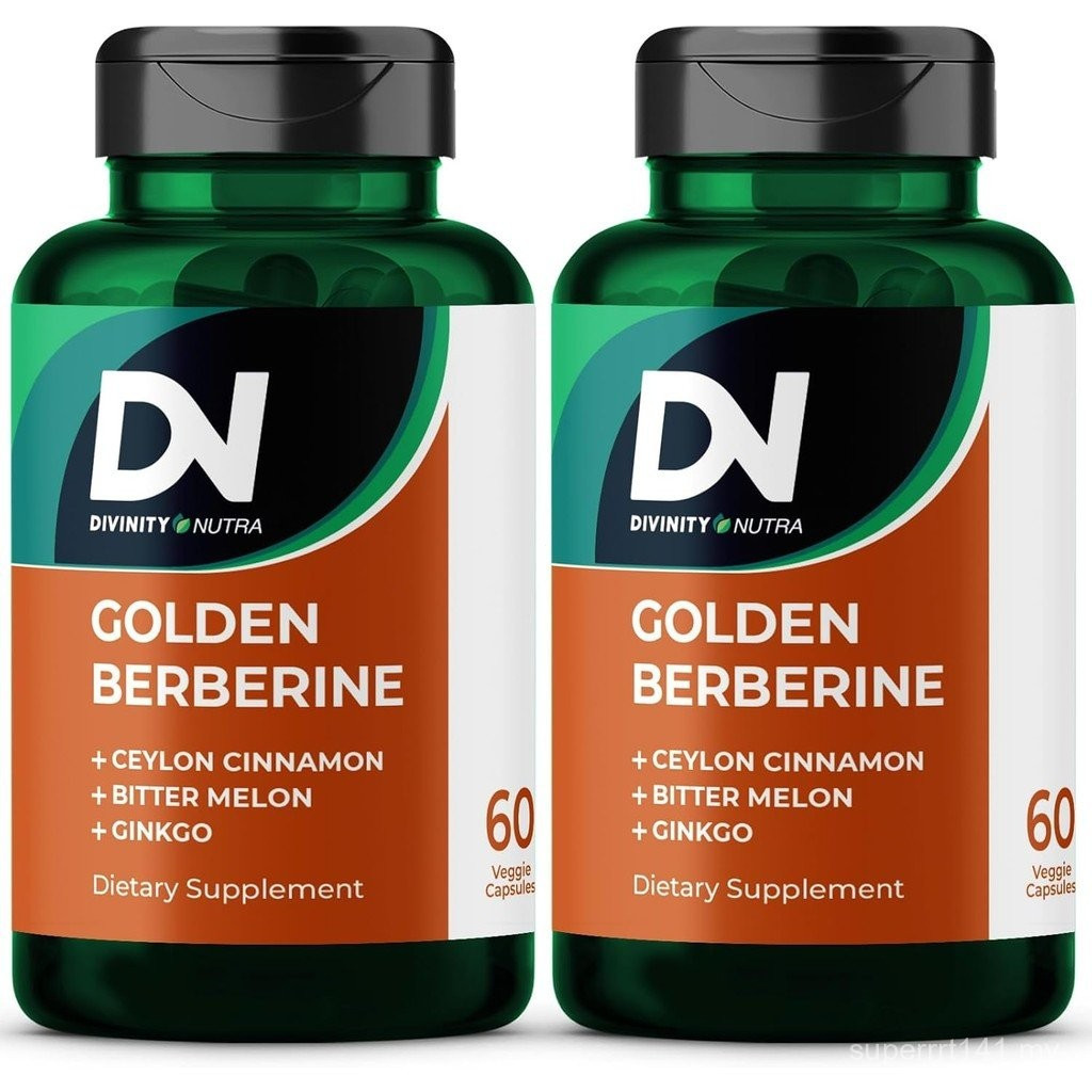 Golden Berberine Supplement with Bitter Melon, Ginkgo Biloba and Ceylon Cinnamon, Vegan, Made in USA Berberine Capsules for Women and Men 2 Bottles, 60 Capsules Each