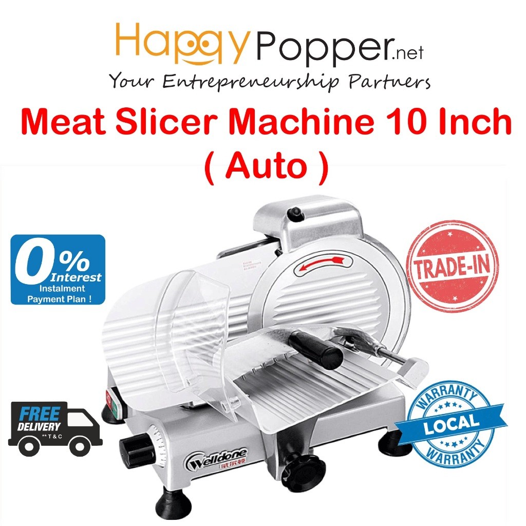 HAPPYPOPPER Commercial Mesin Hiris Pemotong daging Electric MEAT SLICER CUTTER MACHINE 10" INCH AUTO Heavy Duty