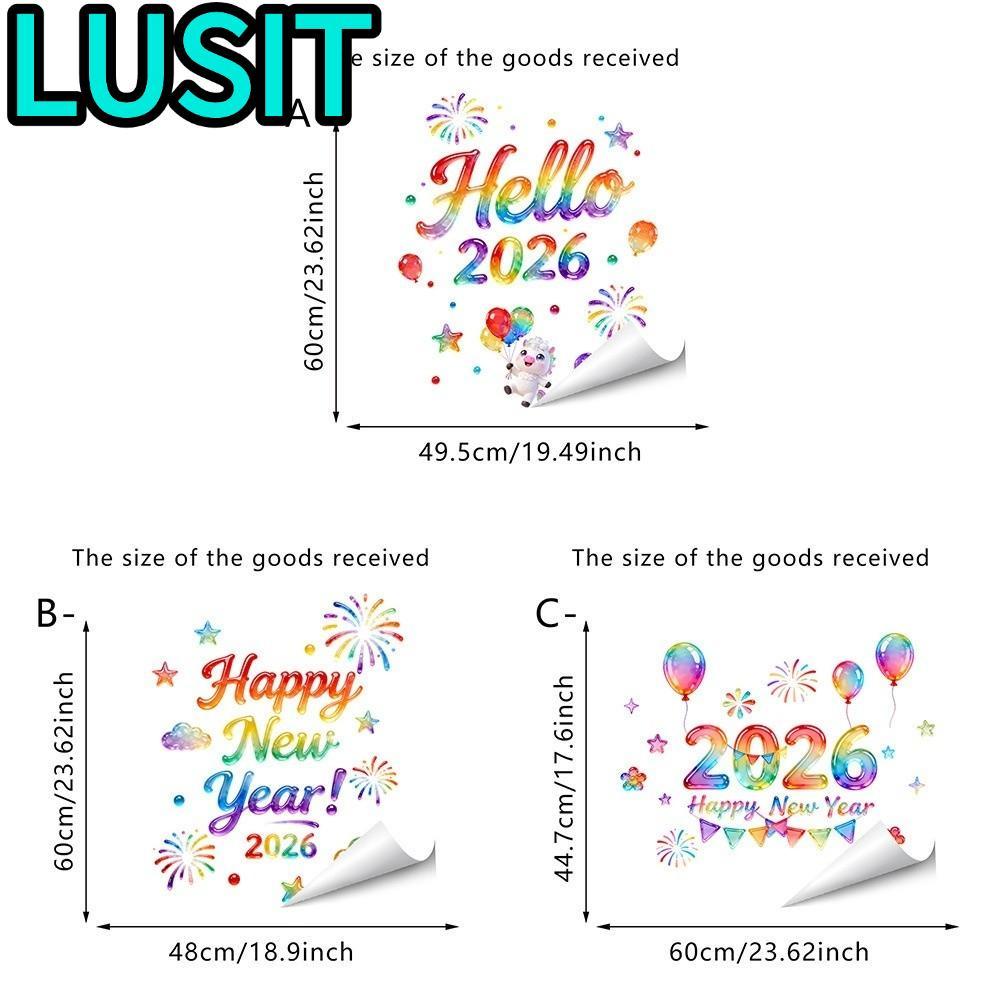 LUSIT Window Sticker, PVC Self Adhesive Festival Party Sticker,  2026  Year Glass Door Stickers Glass Decoration