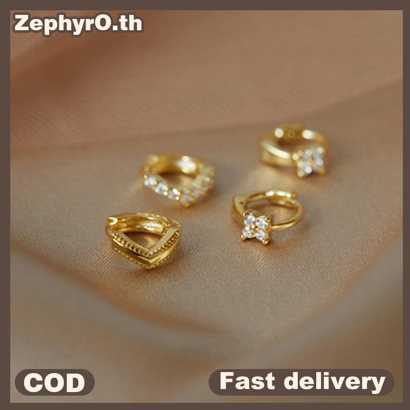 null Small Shiny Zircon Geometric Flower Hoop Earrings Stud For Women Girls Fashion Party Charms Chic Jewelry null