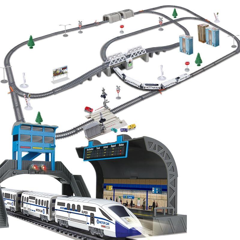 Homilius Train Railway Construction Rail Set Connector Express Train Premium Toy Railway Set City Looping Scenic Departure Station Station Front Railway Bridge Tunnel Building Traffic Signs Assembly Educational Toy STEM Learning Brain Training Observation