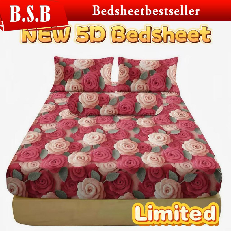 BSB_ Cadar Set Getah Keliling 2in1 Single 4in1 Queen Fitted Bedsheet Set Bedding Soft Mesin Basuh 360 Fully Fitted