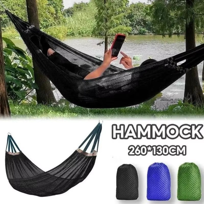 Ice Silk Mesh Hammock Beach Travel Outdoor Camping Tree Hanging Swing Bed Buaian Gantung 吊床