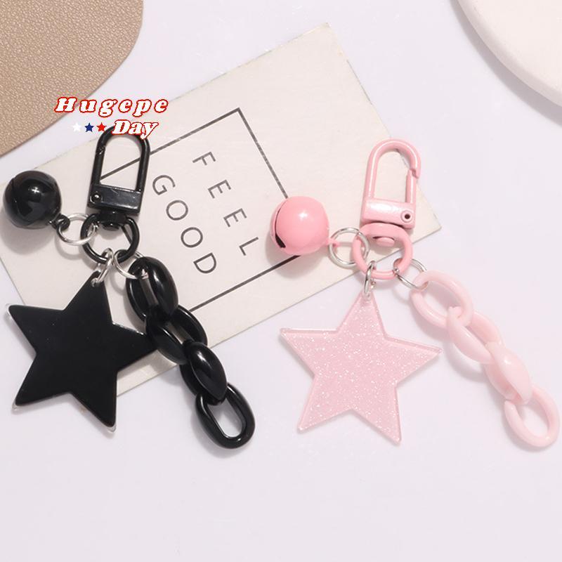 [hugepe-t] Glitter Stars Acrylic Keychain Bell Pendant Keyring For Girls Bapa Charm Headphone Case Accessory Creative Friendship Gifts Nice