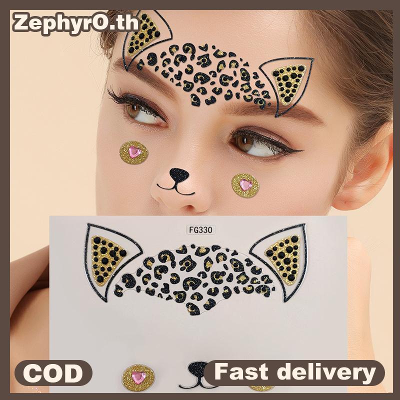 null 1Pcs 3D Acrylic Drill Stier Cute Cat Face Stiers Ball Party Face Decoration Diamond Masquerade Temporary Tattoo Stiers null