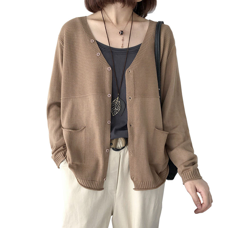Fall New Loose V-Neck Long Sleeve Knit Cardigan - Women's Fashionable Sweater