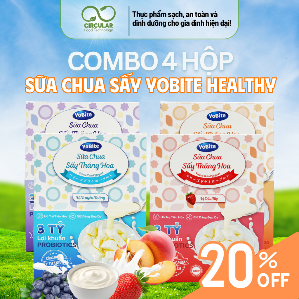 COMBO 4 Boxes of YoBite Healthy 30G Traditional+Peach+Strawberry+Blueberry - Supports health, Enhances resistance