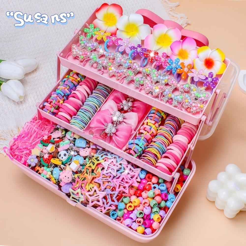 SUSANS 546Pcs Hair Accessories Set, Colorful High Elastic Girls Hair Bands, Frangipani No Hurt Hair Hair Clips Princess Gift Set