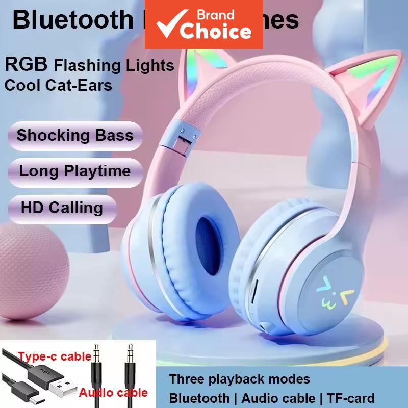 SPRISE BT618 Earphones Kids Wireless Headphones Glowing Cat-Ear Design Foldable Over-Ear HIFI Stereo Sound Earbuds TF Card Play 10H Battery Headsets SPRISE BT618 Fon Telinga Earphone Kanak-kanak Fon Kepala Tanpa Wayar Reka Bentuk Telinga Kucing Berkelip