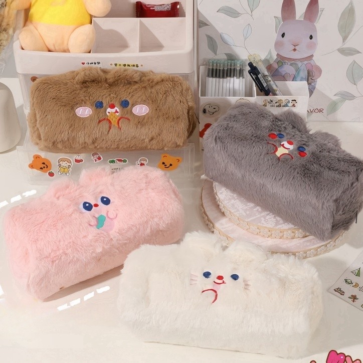 Cute Bear Small Cosmetic Pencil Bag Pencil Case Cute Soft Fur Cartoon Pencil Case