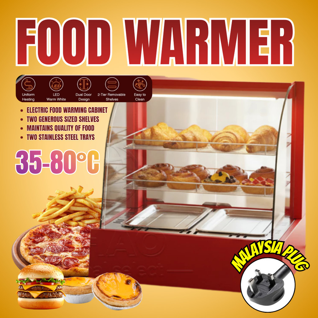 Commercial Food Warmer Display Warmer Showcase 3 Layer Double Deck Cabinet Pemanas Makanan Curry Puff Cake Ayam Goreng