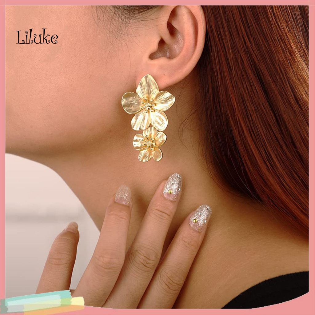 LK Handcrafted Earrings Unique Design Earrings 1 Pair Double Layer Plumeria Flower Drop Earrings Women Dangling Stud Jewelry Accessories Stylish Tropical for Southeast