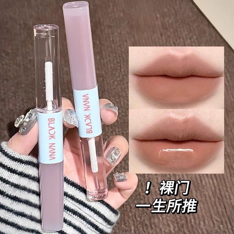 Korean Style Tender Girl Ice Transparent Double-Headed Lip Glaze Matte Mirror Double-Textured Lipstick Delicate Silky Whitening Lip Glaze Whitening#韩系嫩妹冰透双头唇釉哑光镜面双质地口红细腻丝滑显白唇釉显白#3/16