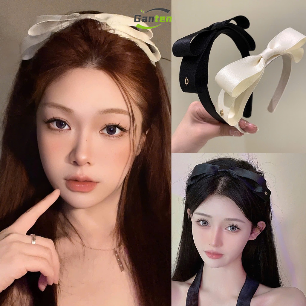 ‍ ️Ganten ‍ ️Hairband/Hairband for Women with D-shaped Bow in Luxurious Black-White Silk Fabric