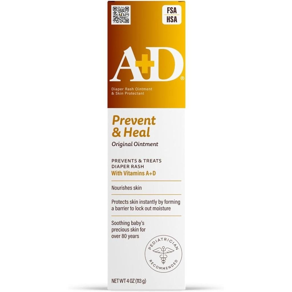 A+D Original Diaper Ruam Salap Mencegah & Merawat Ruam Lampin Melembapkan Pelindung Kulit dengan Vitamin A & D Salap Penyembuh Kulit untuk Kulit Kering dan Retak 4oz
