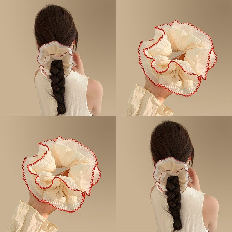 French Sweet Lace Scrunchie | Unique Design Double-Layer Ruffle Hair Tie | Girly Versatile Hair Accessory