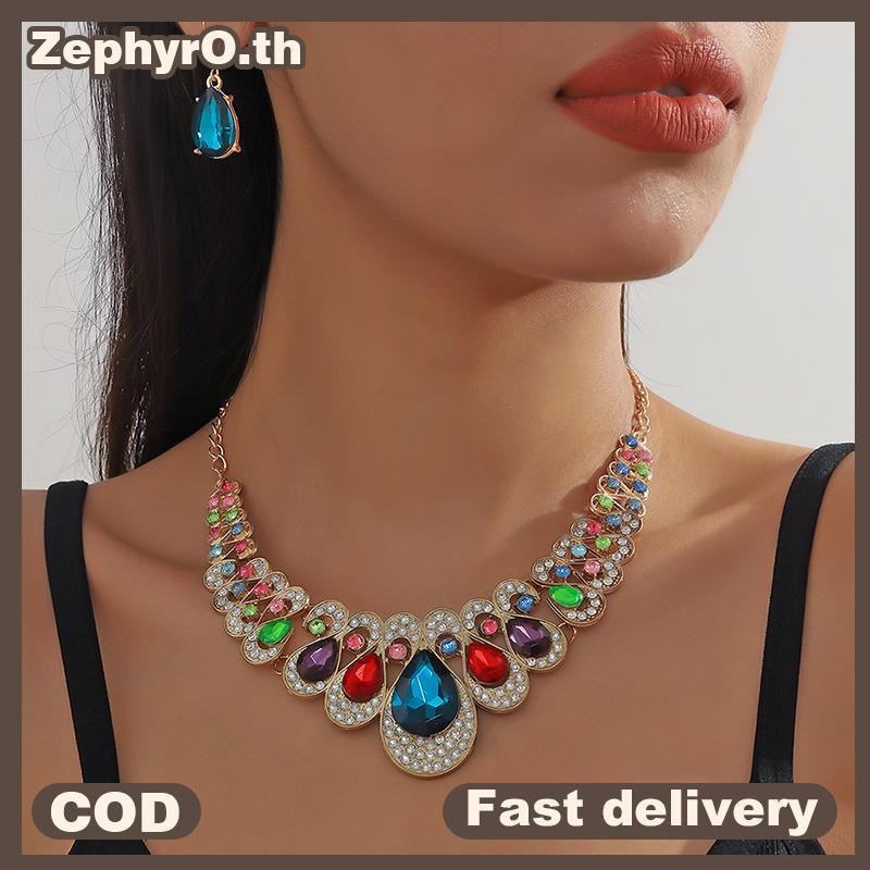 null Jewelry Set Fashion Metal Sparkle Diamond Nelace Earring Set For Woman Party Jewelry Gift null