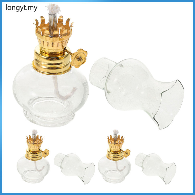 longyt 3pcs Oil Lamp Vintage Glass Kerosene Lamp Rustic Lantern Chamber Oil Clear Kerosene for Indoor Use Home Decor Emergency Transparent 11.5cm