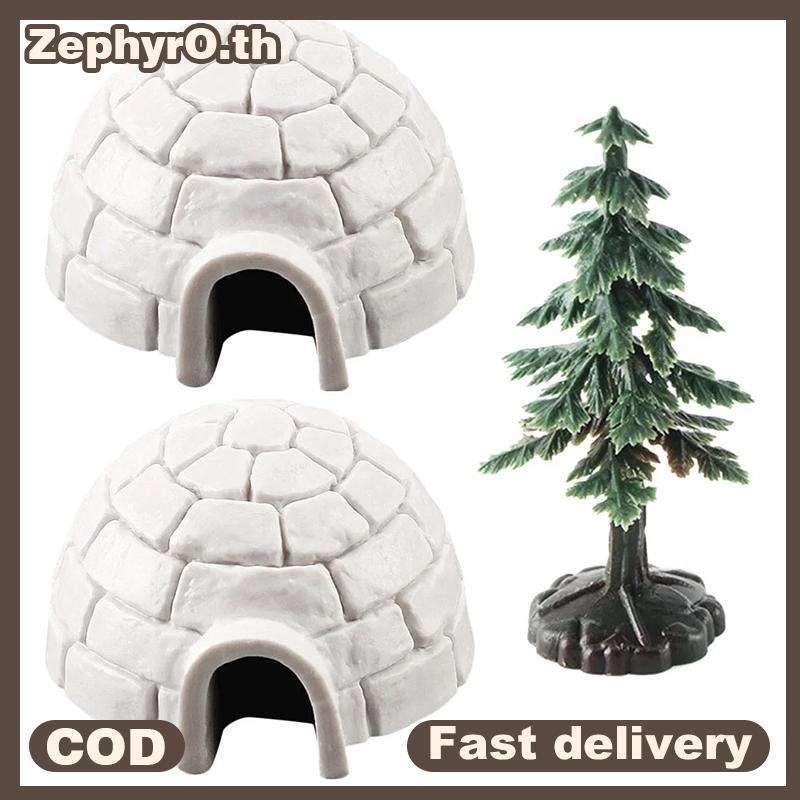 null Polar Igloo Christmas Tree Figurines Set Miniature Arctic Figures Toy Playset Mini Polar Animal Shelter Ornament Decorative null