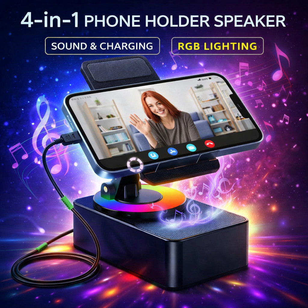 5in1 Bluetooth Speaker 1800mAh Wireless Speaker Power Bank Foldable Stand Speaker Tanpa Waya Pemegang Boleh Lipat