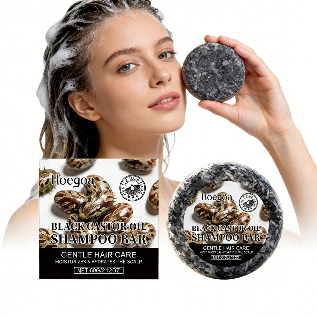 60g Black Castor Oil Shampoo Bar for Gentle Frizz Control & Soft Hair – Daily Nourishing Cleansing Bar for Smooth, Manageable Hair in an Eco-Friendly Format
