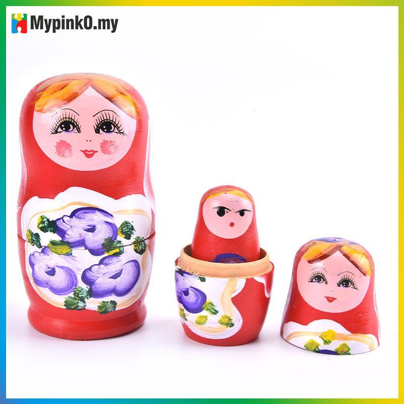 Mypink 5Pcs Novelty Cartoon Girl Russian Wooden Nesting Dolls Hand Painted Matryoshka MY