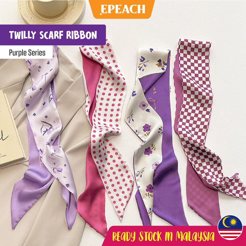 epeach Skarf Tali Fesyen Purple Twilly | Scarf Ribbon Aksesori Rambut Hiasan Beg DIY Handbag