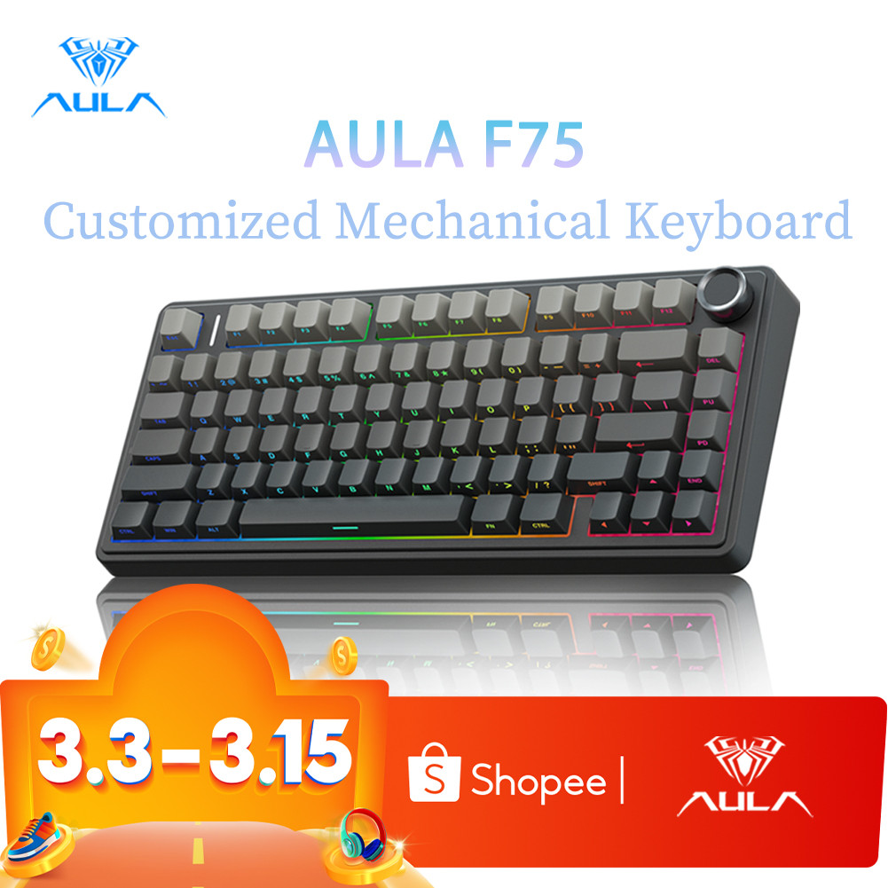 AULA F75 Mechanical Keyboard 75% 80 Key RGB Tri-Mode Wired Bluetooth 2.4G Gasket Structure Hot-swap Gaming Keyboard