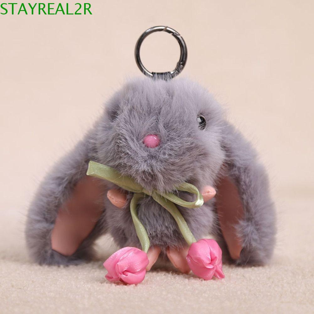 STAYREAL2R Plush Doll Pendant, Cute PP Cotton Tulip Rabbit Keychain, Backpack Charm Cartoon Key Ring Soft Bag Charm Hanging Ornaments