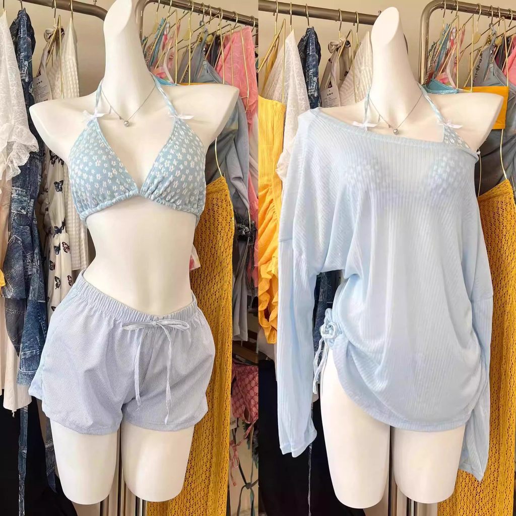 2025 New Style Bikini Swimsuit Women Thai Sexy Hot Girl Seaside Sunscreen Vacation Split Push-Up Blouse Premium